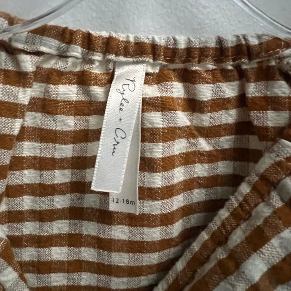 RYLEE + CRU Baby Brown White Gingham Long Sleeve Bubble Onesie Size 12-18 months - Picture 5 of 8